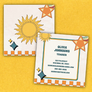 Buntes Retro Vintage Thema Schul Lehrer Quadratische Visitenkarte