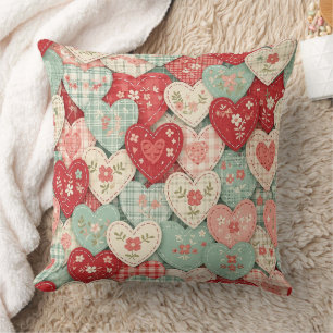 Buntes Rustikales Herz- Quilt-Block Kissen