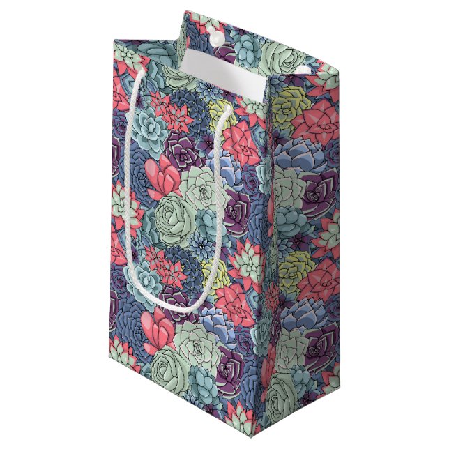 Buntes saftiges Muster Kleine Geschenktüte (Vorderseite Schrägansicht)