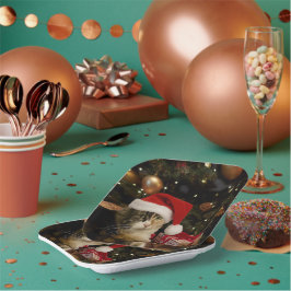 Buntes Santa-Kätzchen-Papiertablett Pappteller