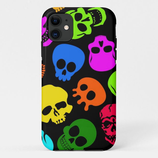 Buntes Schädelmuster im Schwarzen Case-Mate iPhone Hülle (Rückseite)