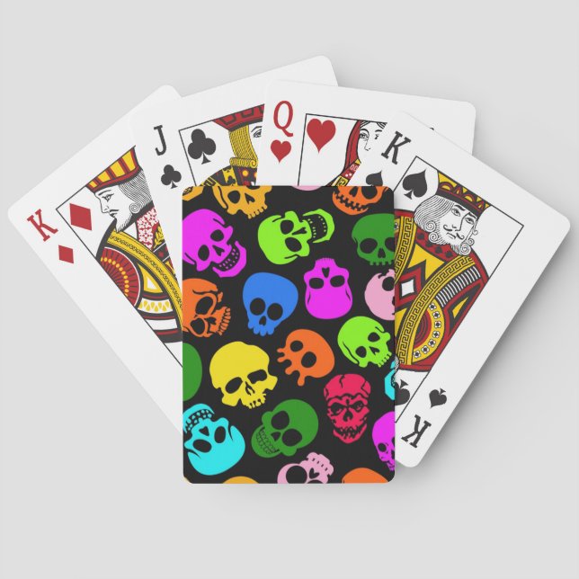 Buntes Schädelmuster im Schwarzen Spielkarten (Rückseite)