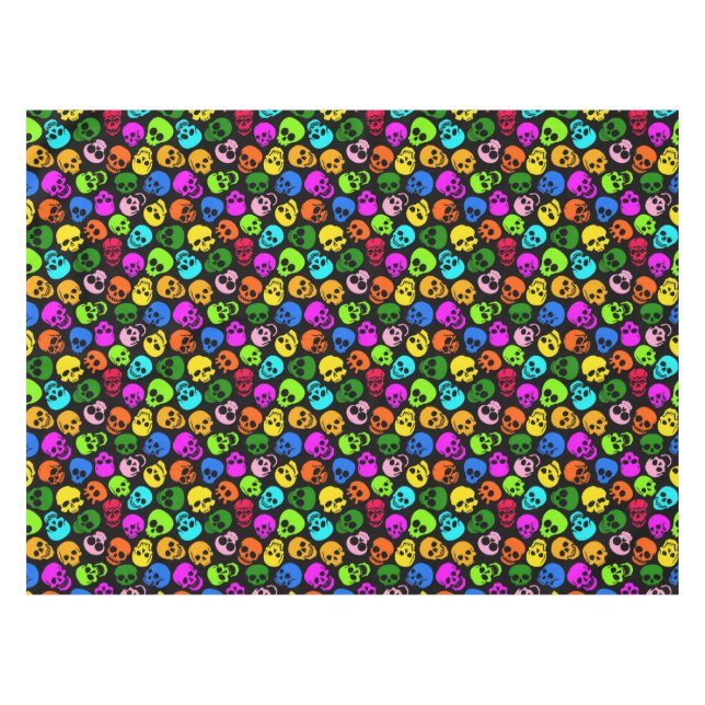 Buntes Schädelmuster im Schwarzen Tischdecke (Vorderseite (Horizontal))