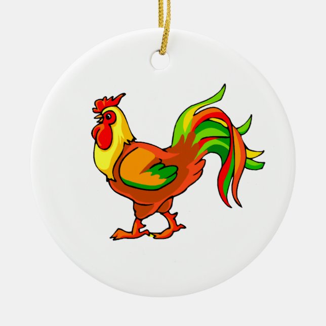 buntes Schwanzgrün rotes graphic.png des Hahns Keramikornament (Vorne)