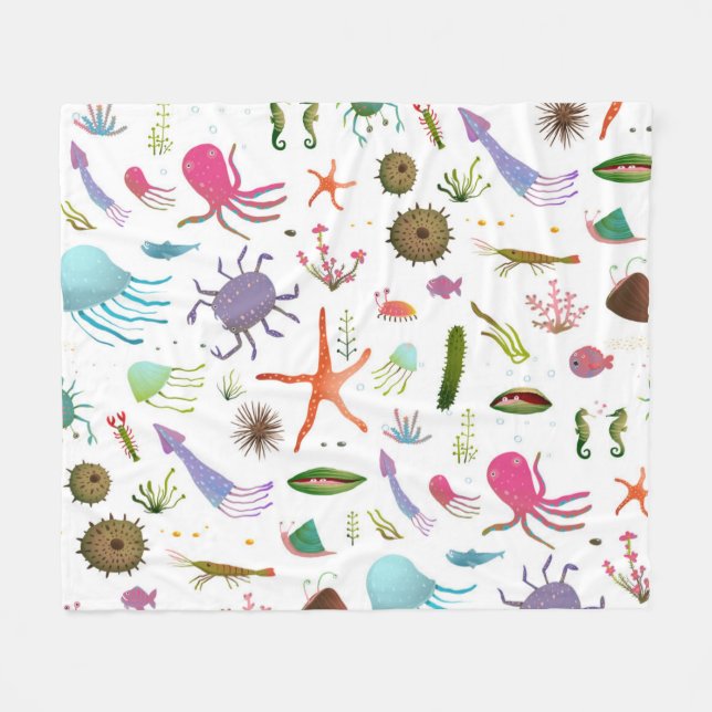 Buntes Seeleben Fleecedecke (Vorderseite (Horizontal))