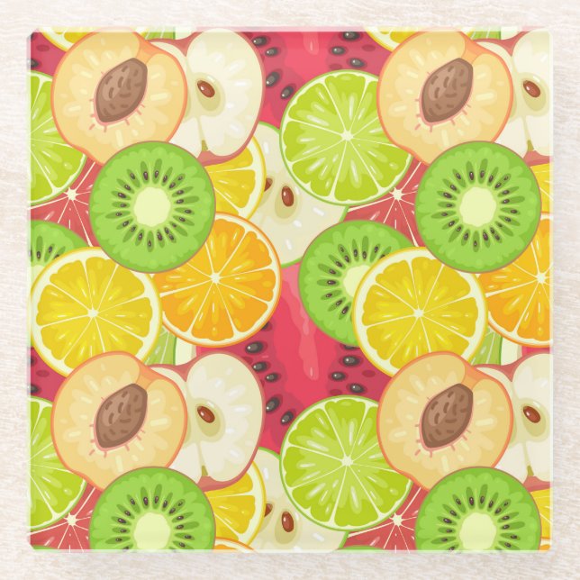 Buntes Spaß-Frucht-Muster Glasuntersetzer (Vorderseite)
