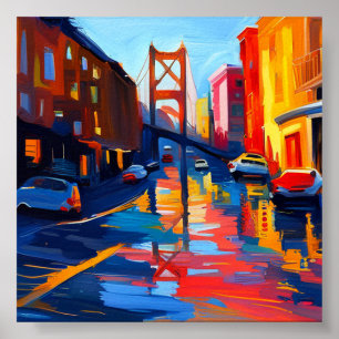 Buntes Stadtplakat mit Bridge Poster