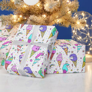 Buntes süßes Eiscreme-Dose-Einhorn-Muster Geschenkpapier