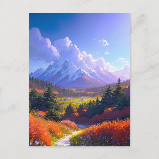 Buntes Tal und majestätischer Schneeberg Postkarte (Vorderseite)