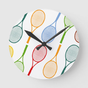 buntes Tennisschlägermuster Runde Wanduhr