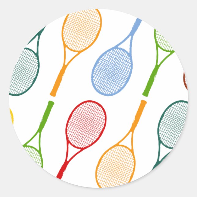 buntes Tennisschlägermuster Runder Aufkleber (Vorderseite)