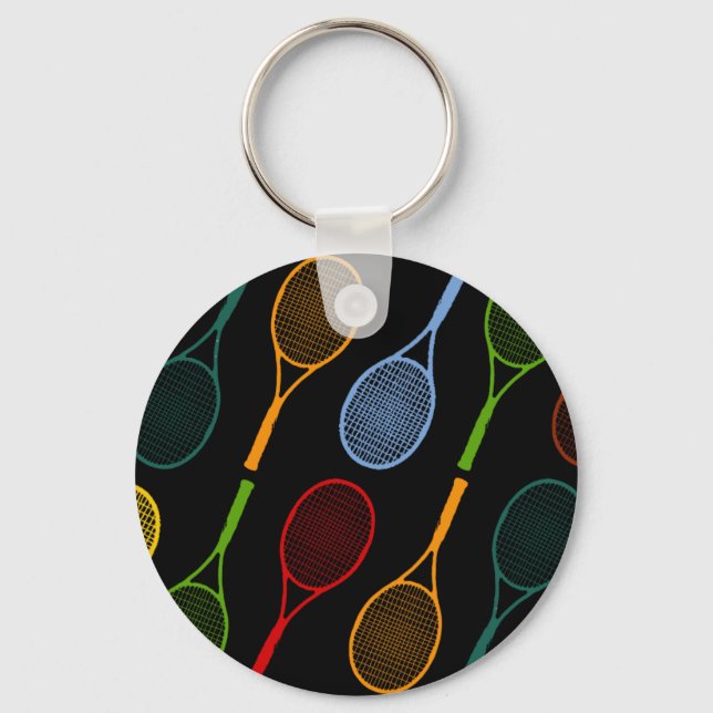 buntes Tennisschlägermuster Schlüsselanhänger (Vorderseite)