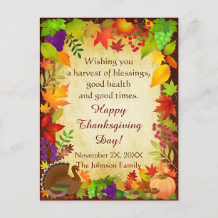 Buntes Thanksgiving-Erntefest Postkarte