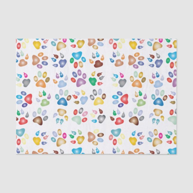 Buntes Tier, Hundetatzen Muster, Regenbogenfarben Seidenpapier (Vorderseite)