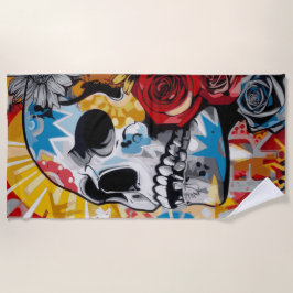 Buntes Totenkopf-Blumen- Pop-Art-Straßendesign Strandtuch