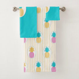 Buntes tropisches Ananas-Streifen-Muster Badhandtuch Set