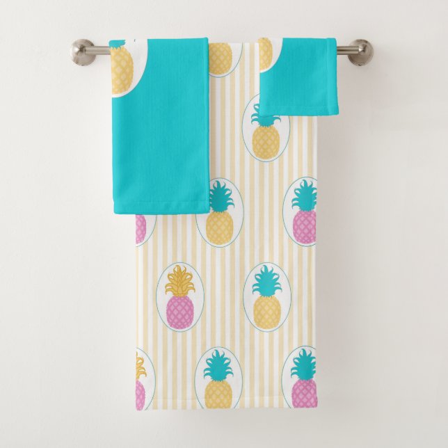 Buntes tropisches Ananas-Streifen-Muster Badhandtuch Set (Insitu)