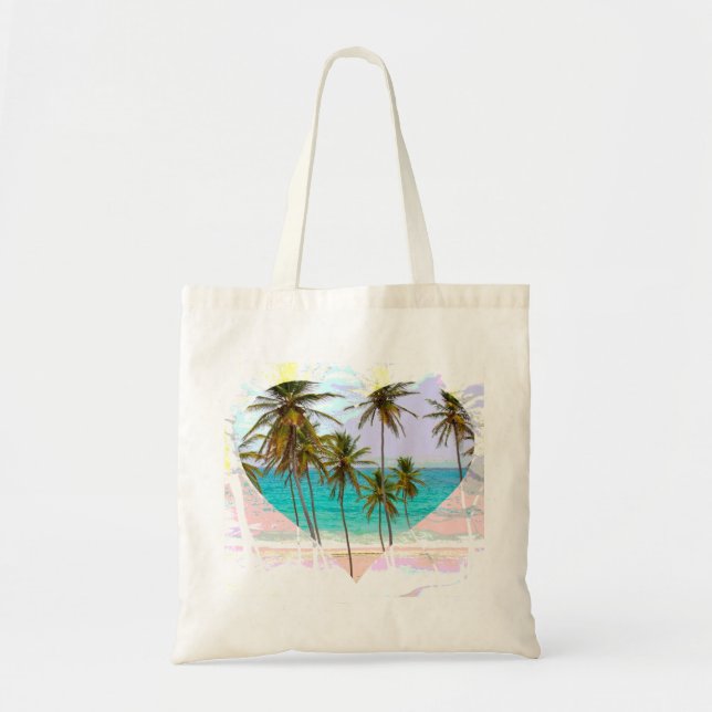 Buntes tropisches Strand-Taschen-Taschen-Herz Tragetasche (Vorne)