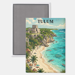 Buntes Tulum Mexiko Urlaub Retro Reise Magnet