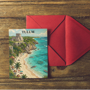 Buntes Tulum Mexiko Urlaub Retro Reise Postkarte