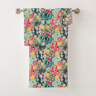 Buntes Tupfen-Kaktus-Muster Badhandtuch Set