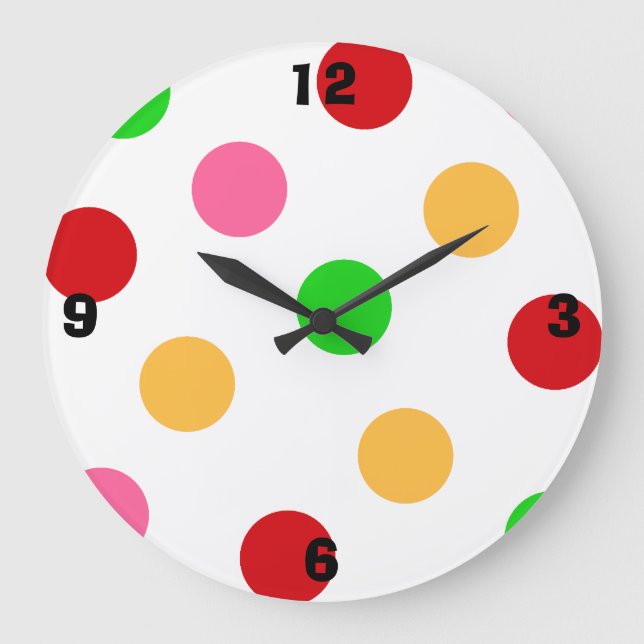 Buntes Tupfen-Muster-Patchwork Große Wanduhr (Vorderseite)