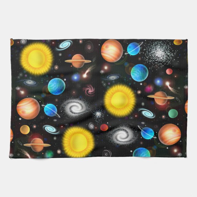 Buntes Universum-Astronomie-Raum-Geschirrtuch Küchentuch (Horizontal)
