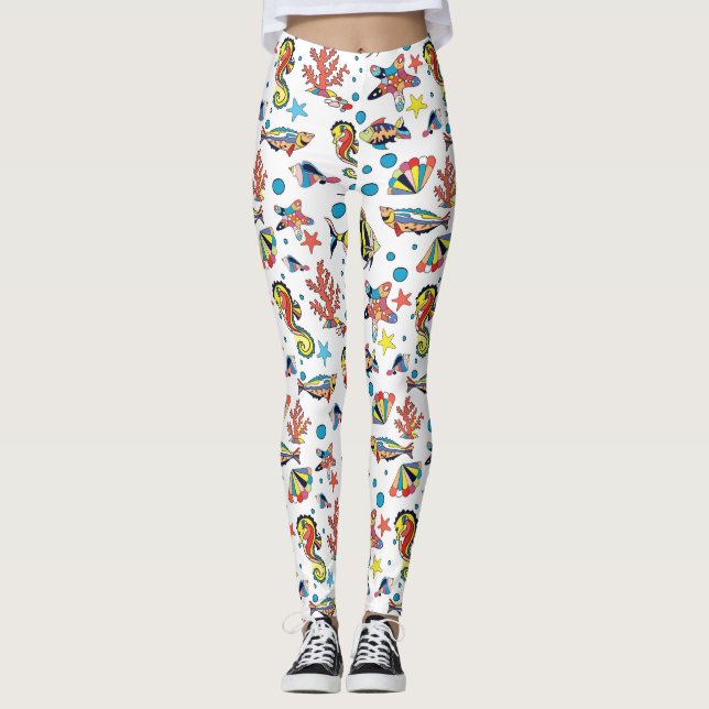 Buntes Unterwasserseeleben-Muster Leggings (Vorderseite)