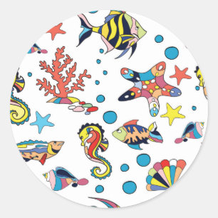 Buntes Unterwasserseeleben-Muster Runder Aufkleber