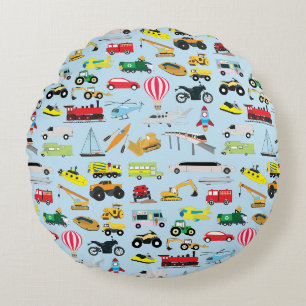 Buntes Verkehrsmittel & Fahrzeuge Kinder Muster Rundes Kissen