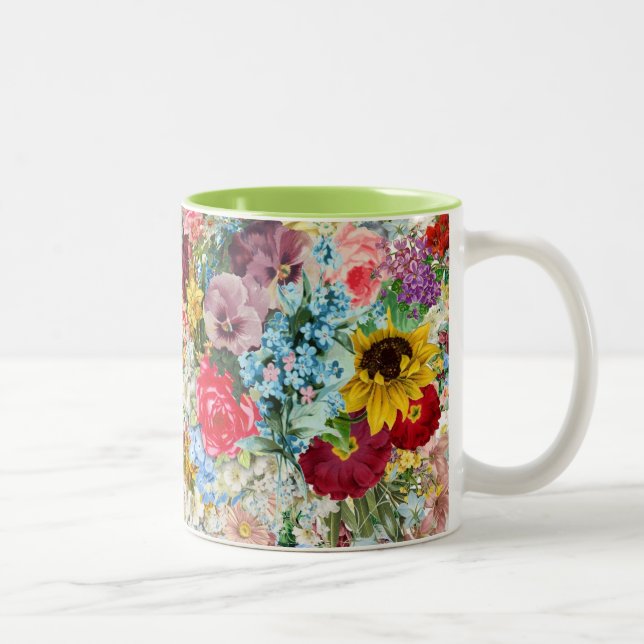 Buntes Vintages Blumen Zweifarbige Tasse (Rechts)