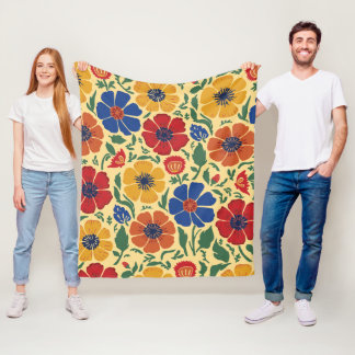 Buntes Volkskunst-Blumenmuster-Fleece-Decke Fleecedecke
