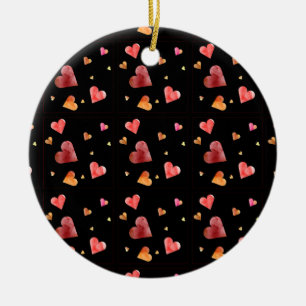 Buntes Wasserfarben-Herzen-Ornament Keramik Ornament
