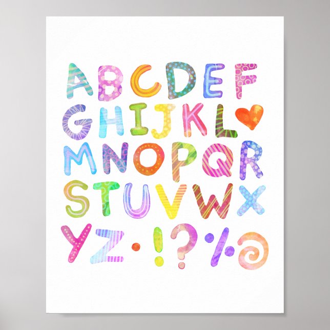 Buntes Wasserfarbenalphabet Poster (Vorne)