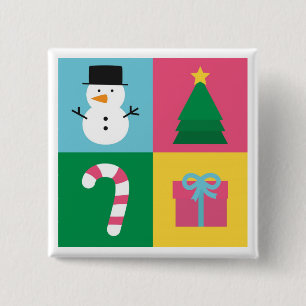 Buntes Weihnachten mit Schneemann, Baum, Süßigke Button