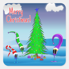 Buntes Weihnachts-Cartoon Quadratischer Aufkleber