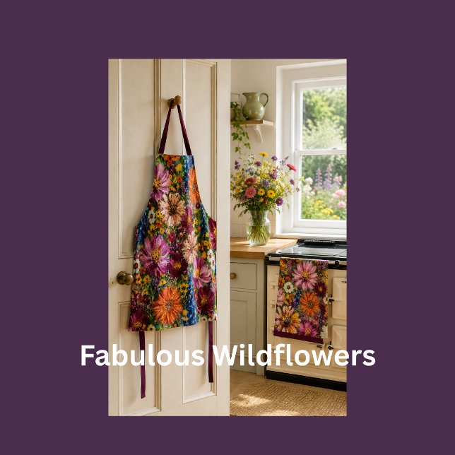Buntes Wildblumen-All-Over-Print-Schürze Schürze (Colourful wildflower apron and tea towel bring joyful cottage charm to this radiant country kitchen.)