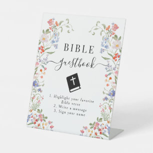 Buntes Wildblumen-Hochzeits-Bibel-Gästebuch-Schild Sockelschild