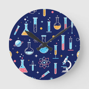 Buntes Wissenschaftslabor-Muster Moderne Chemie  Runde Wanduhr