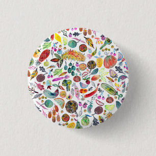 Buntes wunderliches Aquarell trägt Veggies Früch Button