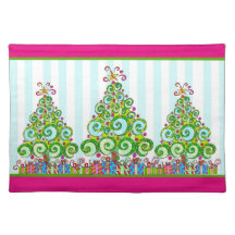 Buntes wunderliches rosa grünes WeihnachtsTischset