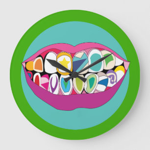 Buntes Zahnarzt-Büro-Zahn-Zahn-Lächeln Große Wanduhr