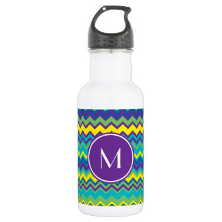 Buntes Zickzack Muster mit Monogramm Trinkflasche