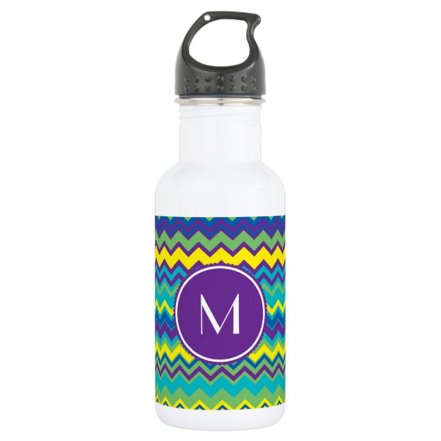 Buntes Zickzack Muster mit Monogramm Trinkflasche (Vorderseite)
