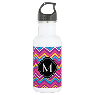 Buntes Zickzack Muster und Monogramm Trinkflasche