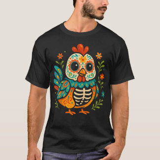 Buntes Zucker-Schädel-Huhn Da De Los Muertos Lusti T-Shirt
