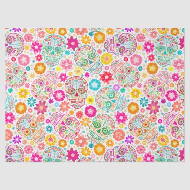 Buntes Zuckerschädel-Blumen-Fiesta-Seidenpapier Seidenpapier (Vorderseite)