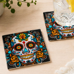 Buntes Zuckerschädel-Motiv Día de los Muertos Glasuntersetzer