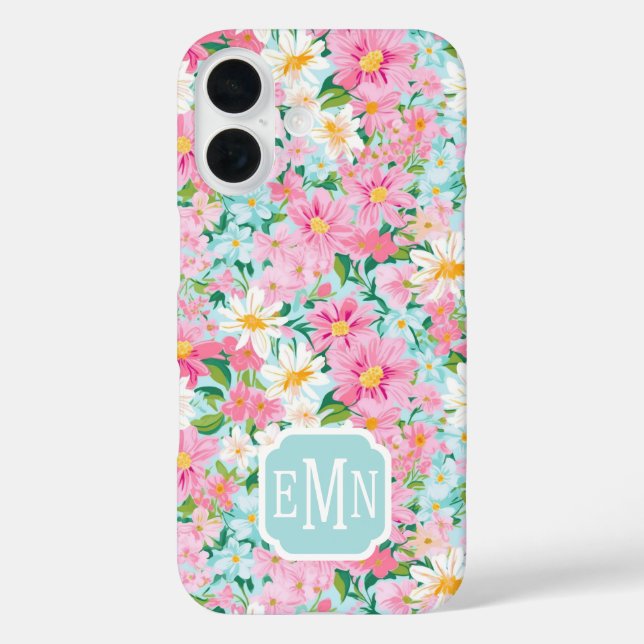 Buntgarten mit Monogramm iPhone 16 Hülle (Rückseite)