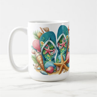BUNTGEFÄRBTE SOMMER-SANDALEN MIT MEERESSCHNECKEN KAFFEETASSE